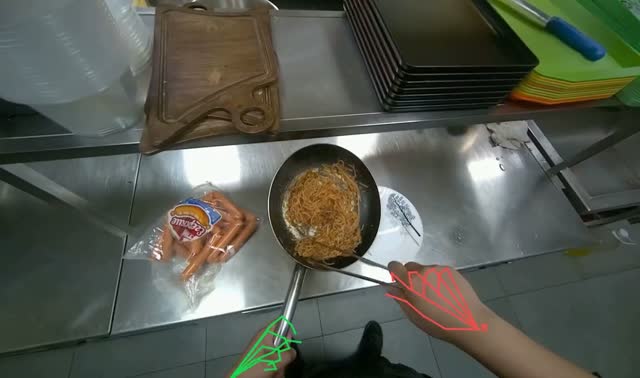 Transferring cooked noodles to plate: egocentric robotics sample
