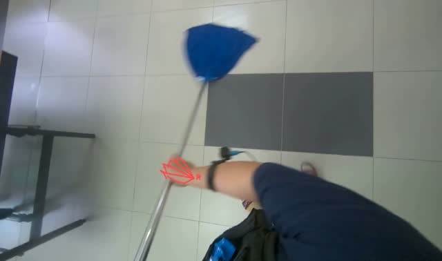 Mopping floor with string mop: egocentric robotics sample