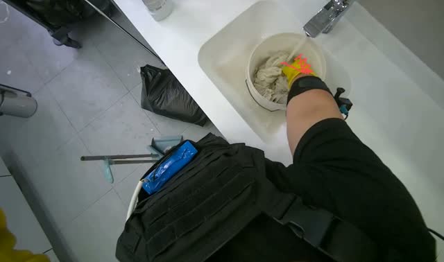 Washing dirty cloth in sink: egocentric robotics sample