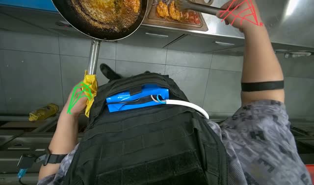 Transferring fried food to board: egocentric robotics sample