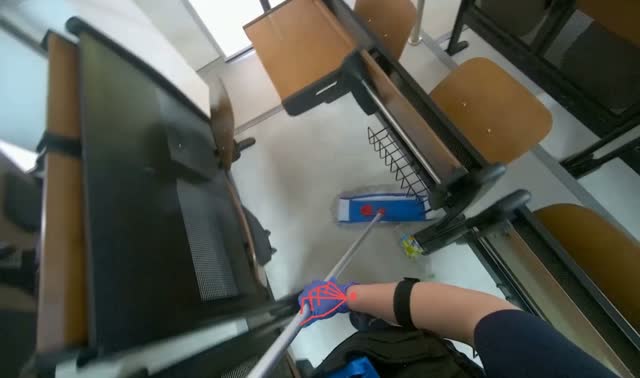 Cleaning auditorium floor: egocentric robotics sample