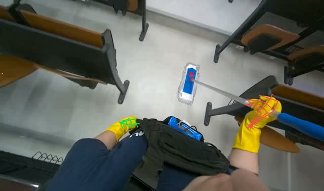 Mopping lecture hall floor: egocentric robotics sample
