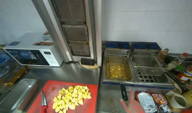 Frying potatoes in deep fryer: egocentric robotics sample