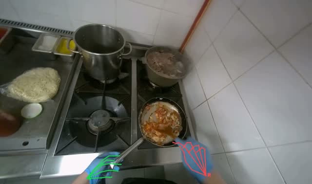 Stirring ingredients in pan: egocentric robotics sample