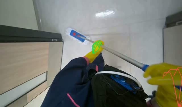 Mopping floor with flat mop: egocentric robotics sample