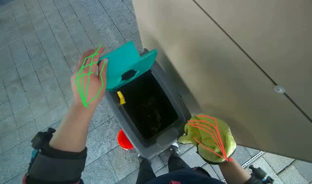 Cleaning outdoor trash bin: egocentric robotics sample