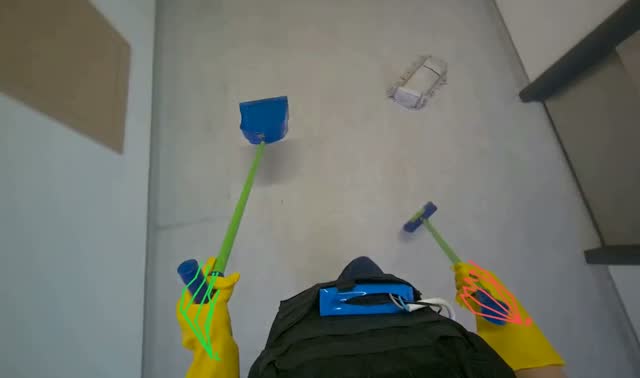 Sweeping and collecting debris from floor: egocentric robotics sample
