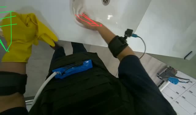 Wiping bathroom surfaces and fixtures: egocentric robotics sample