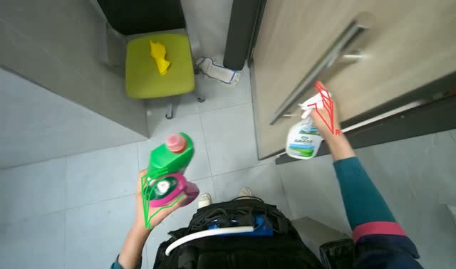 Organizing and preparing cleaning supplies: egocentric robotics sample