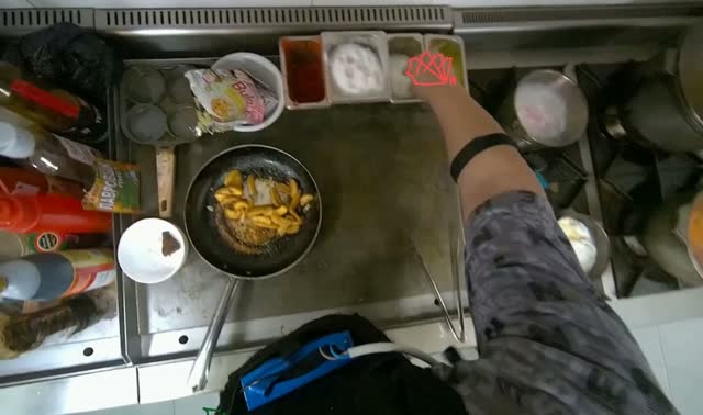 Cooking ingredients on stove: egocentric robotics sample