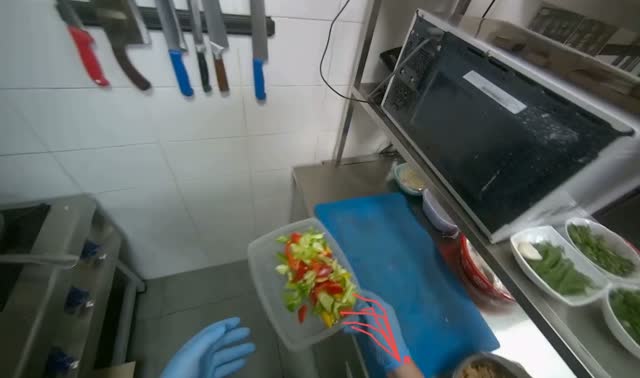 Preparing and cooking vegetables in pan: egocentric robotics sample