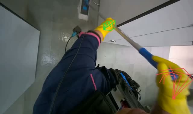 Cleaning bathroom walls with mop: egocentric robotics sample