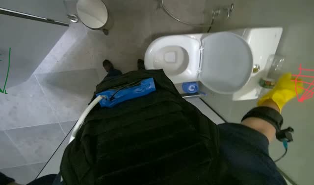 Cleaning first toilet bowl and seat: egocentric robotics sample
