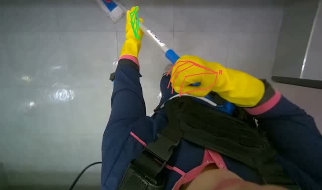 Mopping bathroom floor: egocentric robotics sample