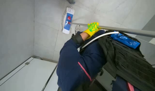 Mopping restroom floor: egocentric robotics sample
