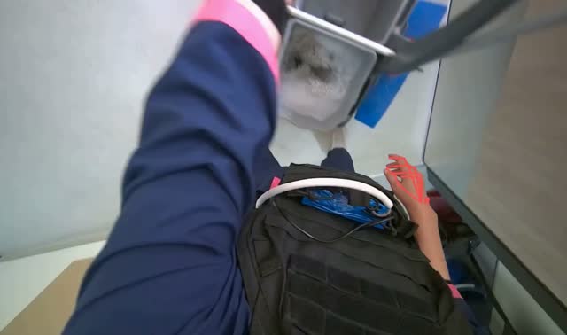 Pushing cleaning cart: egocentric robotics sample