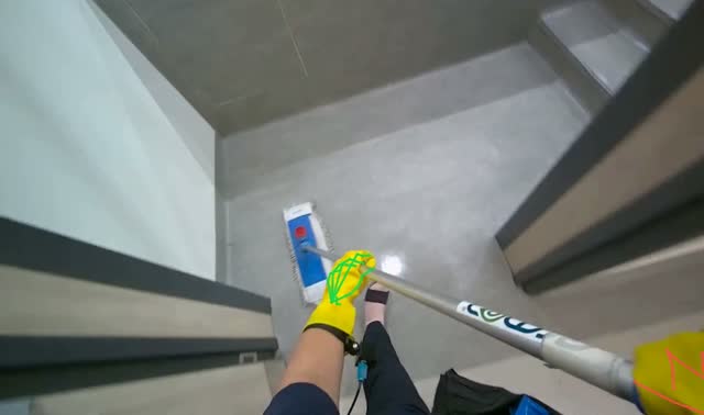Mopping hallway floor: egocentric robotics sample