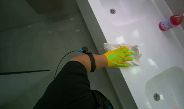 Cleaning restroom sinks and counter: egocentric robotics sample