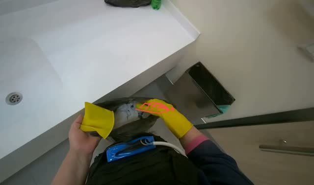 Cleaning sink area trash: egocentric robotics sample