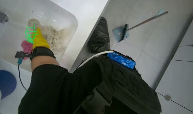 Rinsing cleaning cloths in sink: egocentric robotics sample