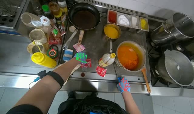 Preparing and adding seasoning to a pot: egocentric robotics sample
