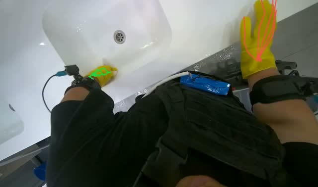 Wiping restroom sinks and counter: egocentric robotics sample