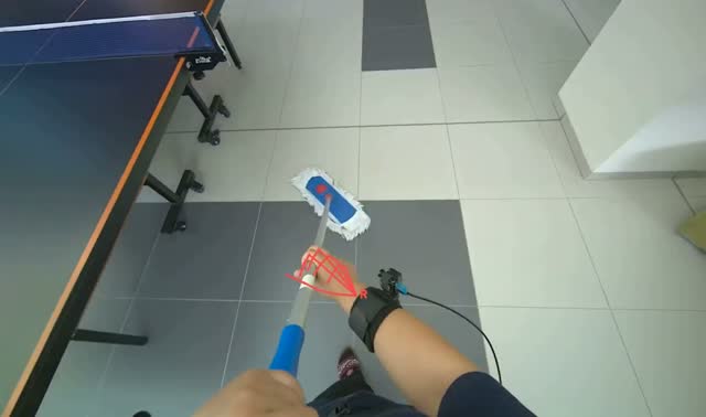 Mopping main hall floor: egocentric robotics sample
