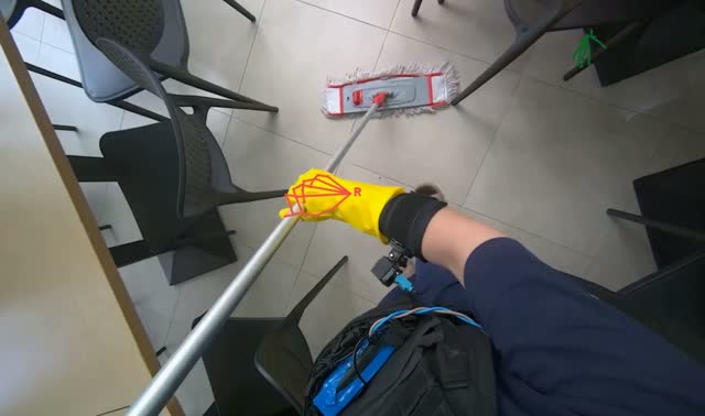 Mopping cafeteria floor: egocentric robotics sample