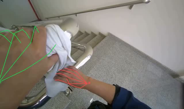Wiping stairwell handrails: egocentric robotics sample