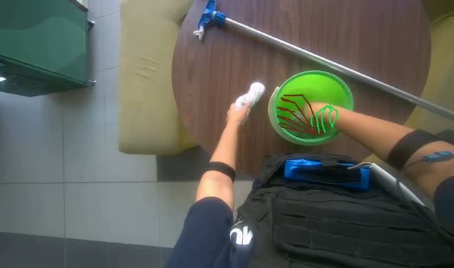 Preparing the mop for cleaning: egocentric robotics sample