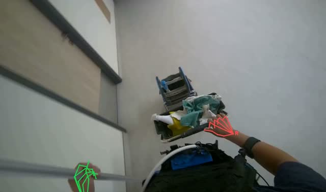 Pushing cleaning cart down hallway: egocentric robotics sample