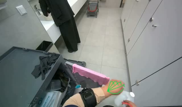 Adding cleaning solution to bucket: egocentric robotics sample