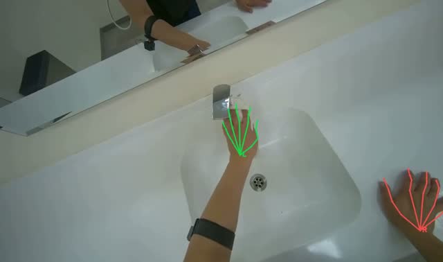 Wiping bathroom countertop and sinks: egocentric robotics sample