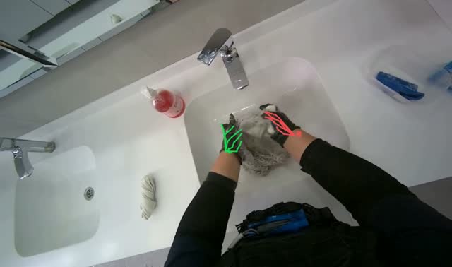 Washing mop head in sink: egocentric robotics sample