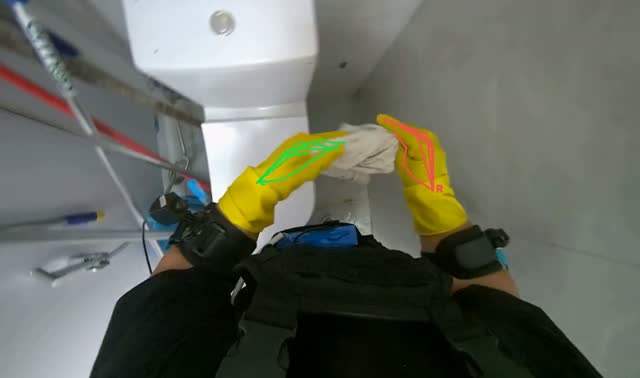 Cleaning toilet and surrounding floor: egocentric robotics sample