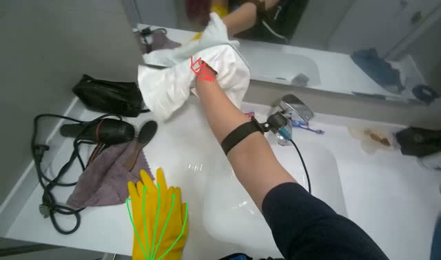 Wiping bathroom mirror and faucet: egocentric robotics sample