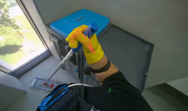 Mopping bathroom floor: egocentric robotics sample