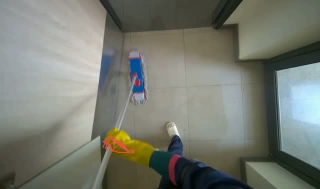 Mopping hallway floor: egocentric robotics sample