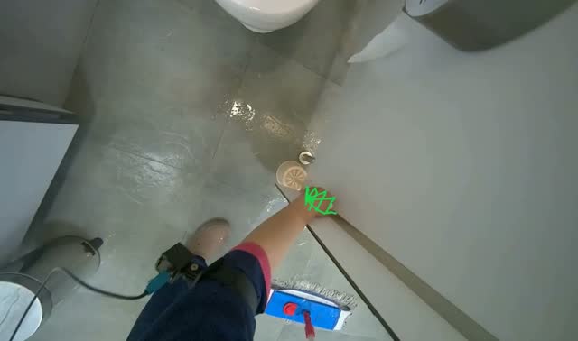 Cleaning bathroom floor: egocentric robotics sample