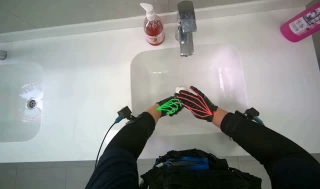 Wiping bathroom sinks and counter: egocentric robotics sample