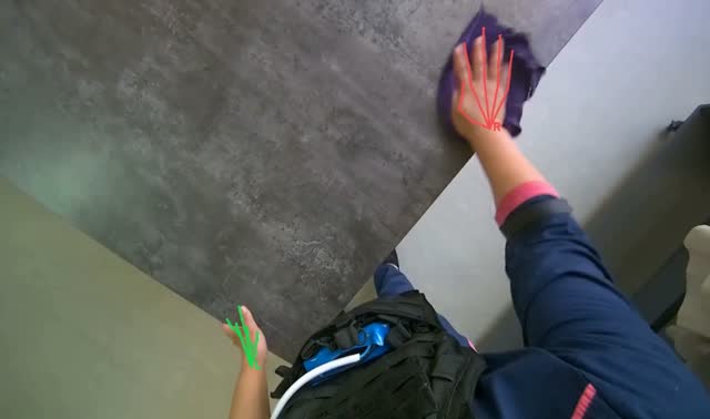 Wiping shelves and table: egocentric robotics sample