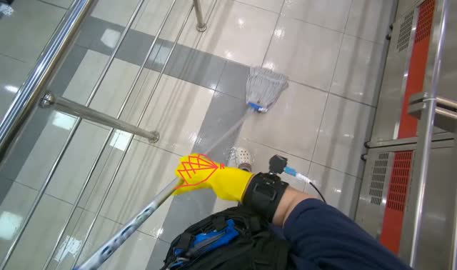Mopping cafeteria floor: egocentric robotics sample