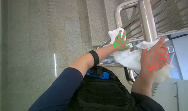 Wiping metal handrail: egocentric robotics sample