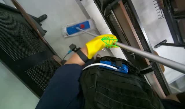 Mopping floor with flat mop: egocentric robotics sample
