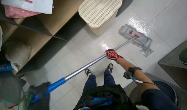 Mopping laundry room floor: egocentric robotics sample