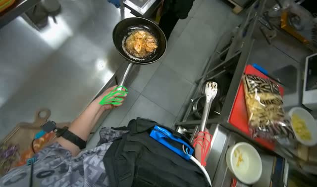 Cooking ingredients in pan: egocentric robotics sample