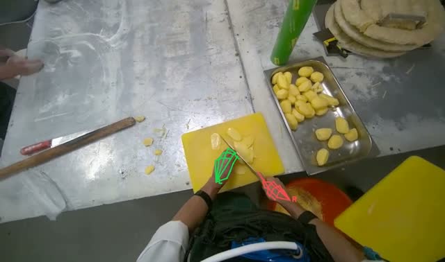 Slicing potatoes on cutting board: egocentric robotics sample