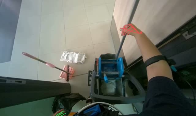 Preparing cleaning buckets and mop: egocentric robotics sample