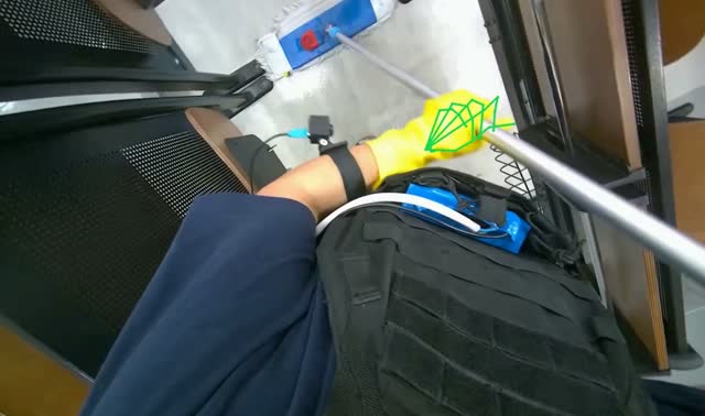 Mopping floor with flat mop: egocentric robotics sample