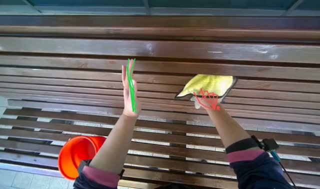 Cleaning wooden bench: egocentric robotics sample